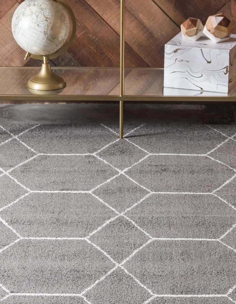 Unique Loom Trellis Frieze Area Rug - Geometric 6'1" x 9' Dark Gray/Ivory