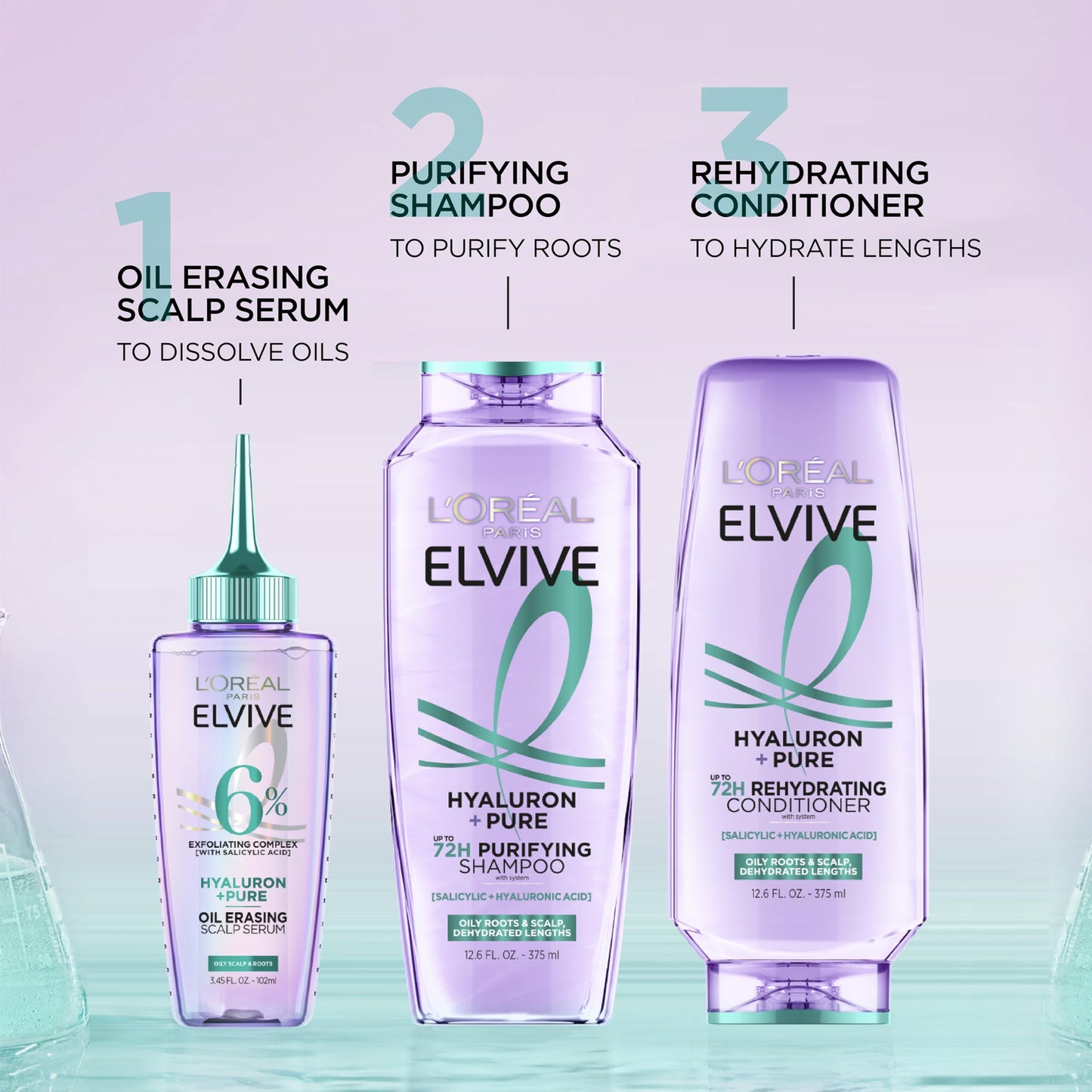 L'Oreal Paris Elvive Hyaluron + Pure Oil Erasing Scalp Serum with Salicylic Acid For Oily Hair, 3.45 Fl Oz