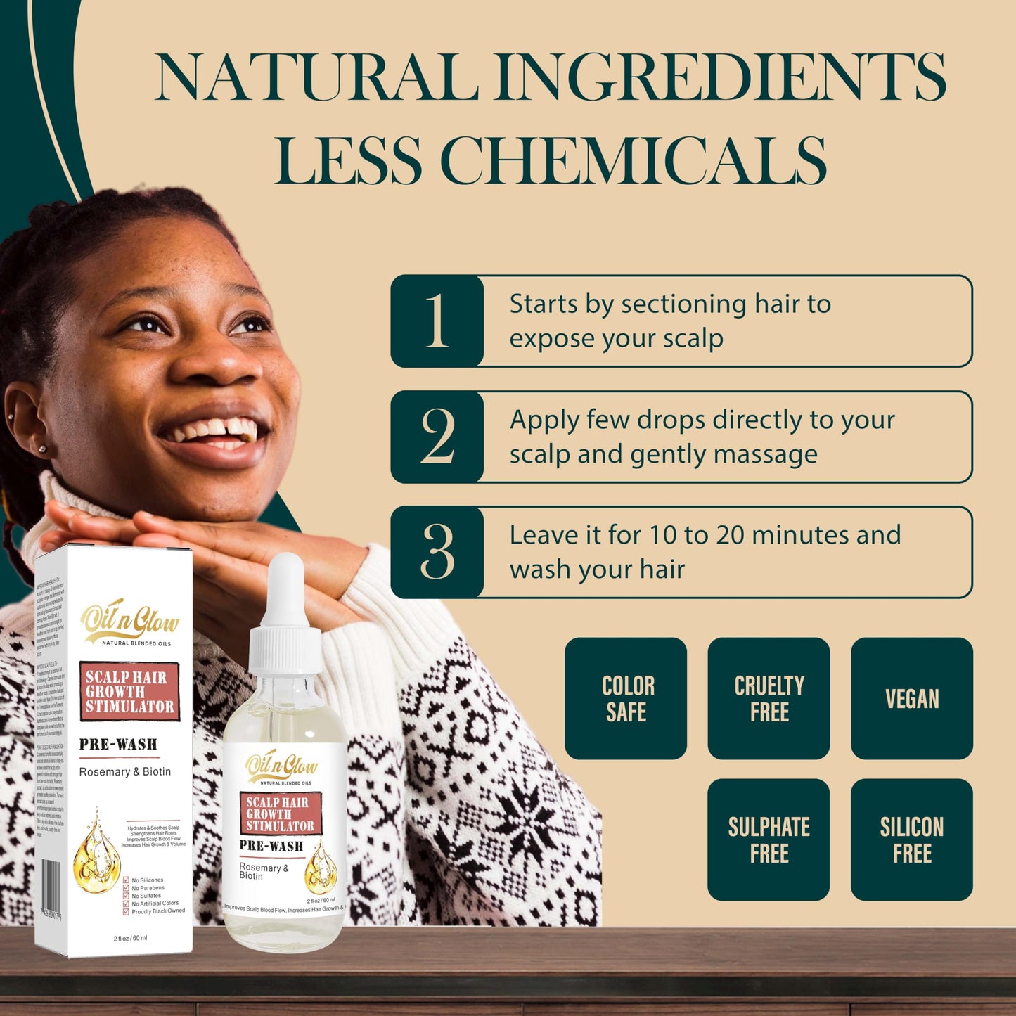 OilnGlow USDA Certified Natural Pre-Wash Scalp and Hair Treatment Oil with Organic Rosemary Oil & Biotin for Hair Growth, Pre-Shampoo Growth Stimulator Serum for Thinning Hair Loss - 2 Fl Oz