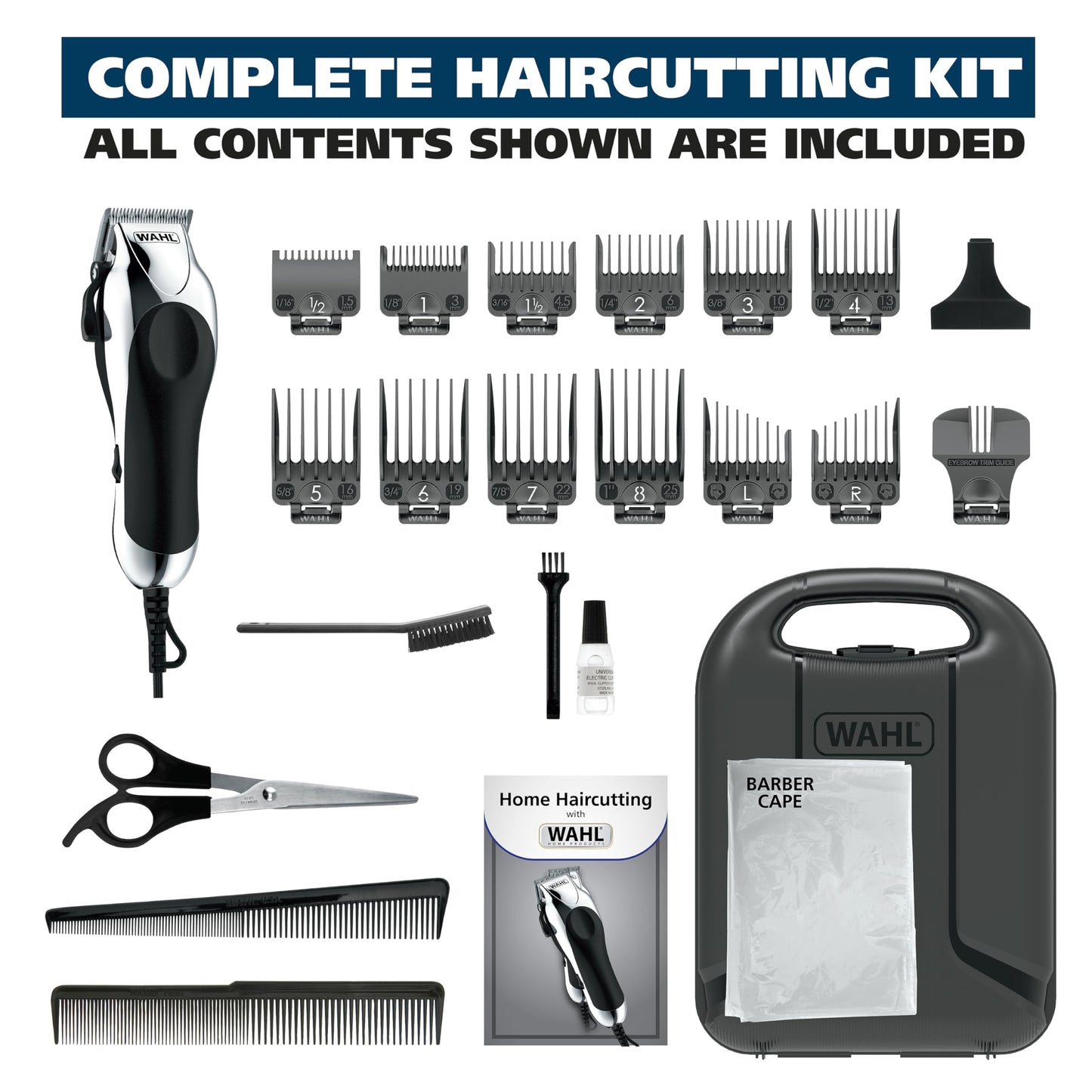 Wahl USA Chrome Pro Corded Clipper Complete Haircutting Kit for Men – Powerful Total Hair Clipping, Beard Trimming, & Grooming - Model 3024635