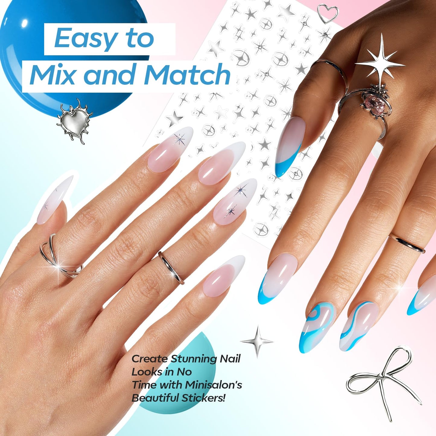 modelones Gel Nail Polish Kit White French Jelly Pink Pastel Blue Ocean Gel Polish Set with 10 Pcs Nails Sponge for Ombre & Stickers, 4 Colors Gel Mini Salon Home DIY Trend Manicure Gift for Women