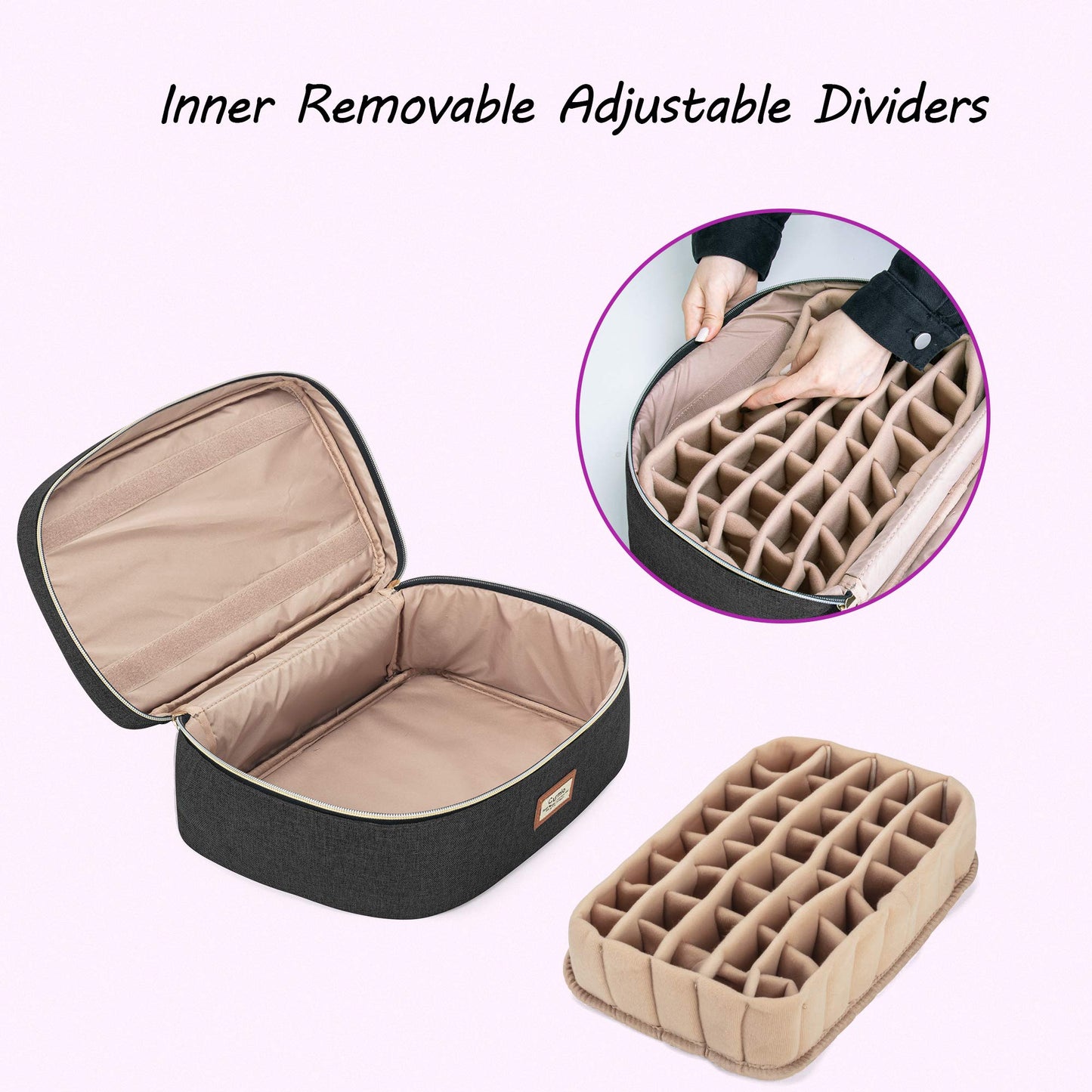 CURMIO Essential Oil Storage Case for 40 Bottles (5ml-30ml), Essential Oils Organizer Case with 2 Detachable Visible Pouches and Portable Handle, Patented Design, Black (Bag Only)