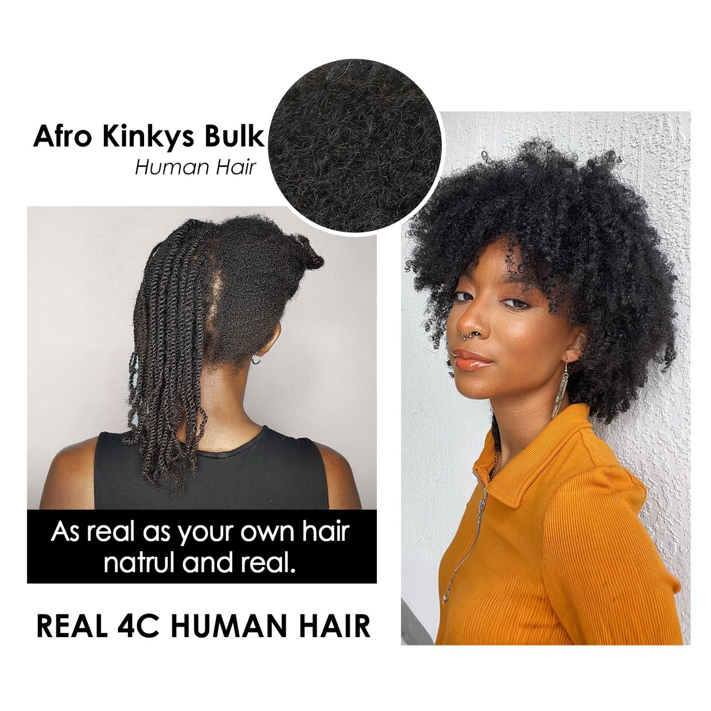 Afro Kinkys Bulk Human Hair 12 Inch 50g, P4/27 Highlight Brown 100% Real 4c Kinky Curly Human Hair For Mini Twists, Braiding, Micro Locs, Repair Locs, And Dreadlock Extensions(P4/27#, 12inch, 1pack)