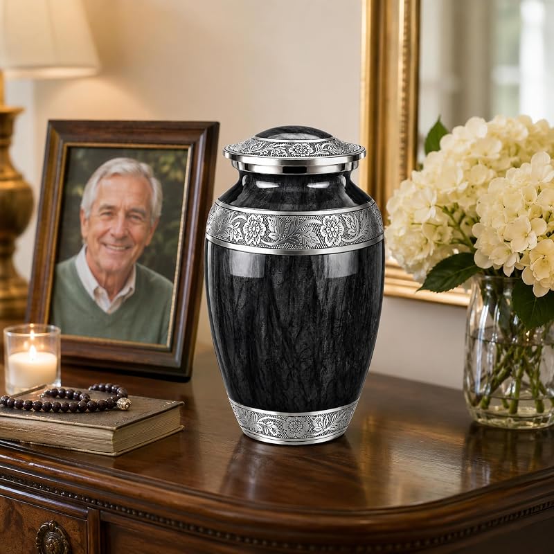 Wc Black Large Aluminum Urn for Adults – Watercolor Finish with Velvet Bag (Variation: Wc Black+Large)