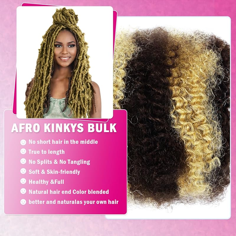 Highlight 16 Inch Afro Kinky Human Hair Bulk for Braiding 50g/Pack