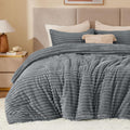 BEDELITE Grey King Comforter Set with Faux Fur, Micro-Mink & Flannel Reversible