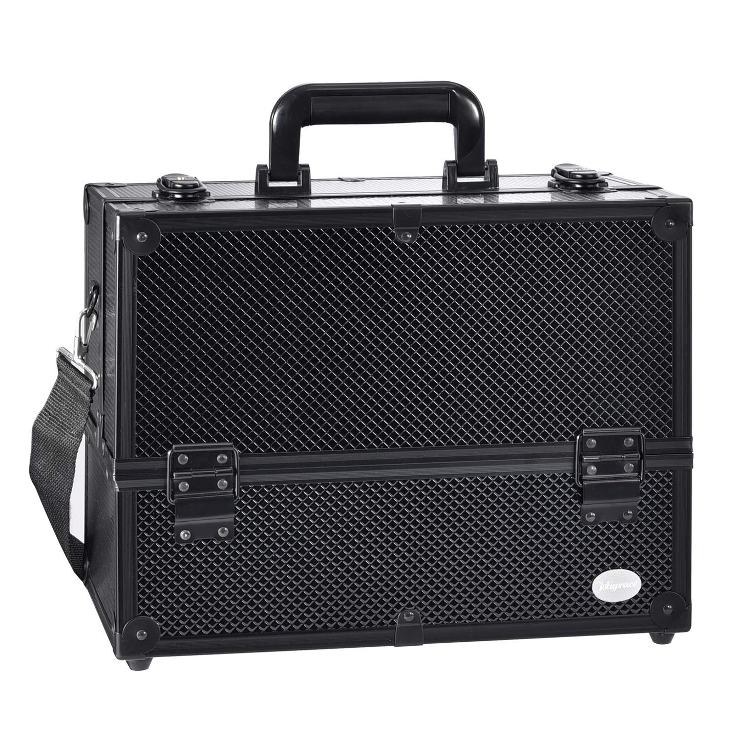 Joligrace Makeup Train Case Professional Adjustable - 6 Trays Cosmetic Cases Makeup Storage Organizer Box with Lock and Compartments 14 Inch Large Black