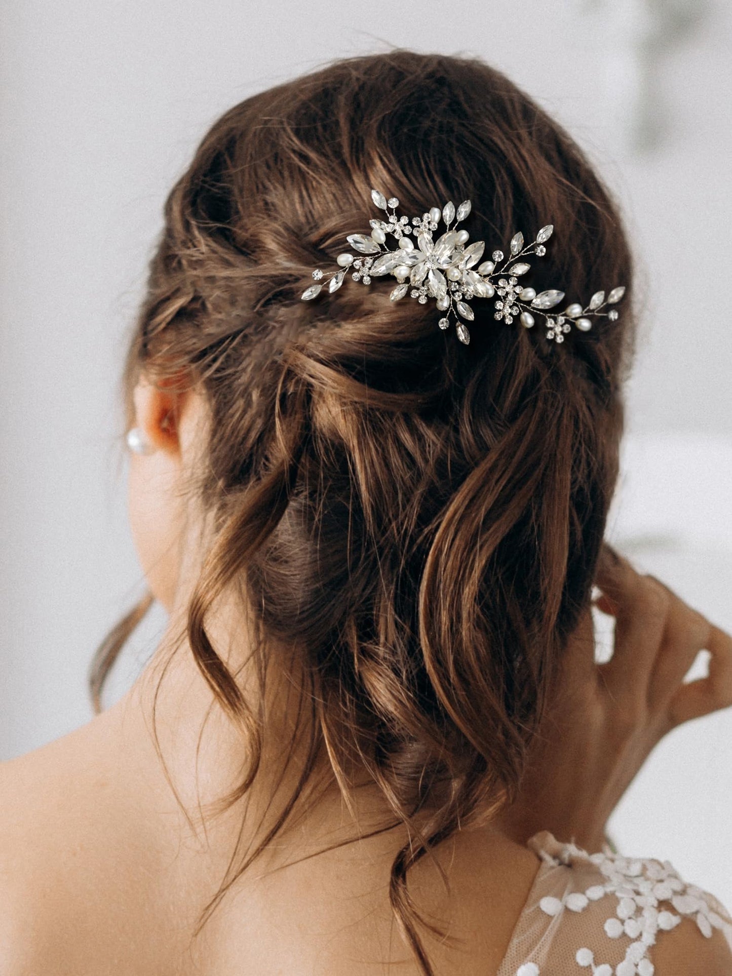 SWEETV Wedding Hair Comb Pearl Bride Hair Pins Flower Hair Piece Rhinestone Bridal Hair Accessories for Women and Girls