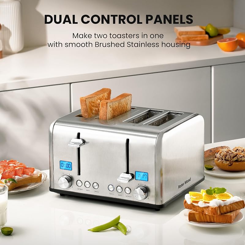 Countdown 4-Slice Toaster with Extra Wide 1.5" Slots, Bagel/Defrost/Cancel - Silver, 1650W