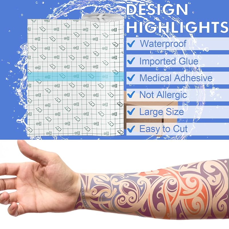 Tattoo Aftercare Waterproof Bandage 7.87 in x 10.9 yd Roll - Second Skin Wound Healing