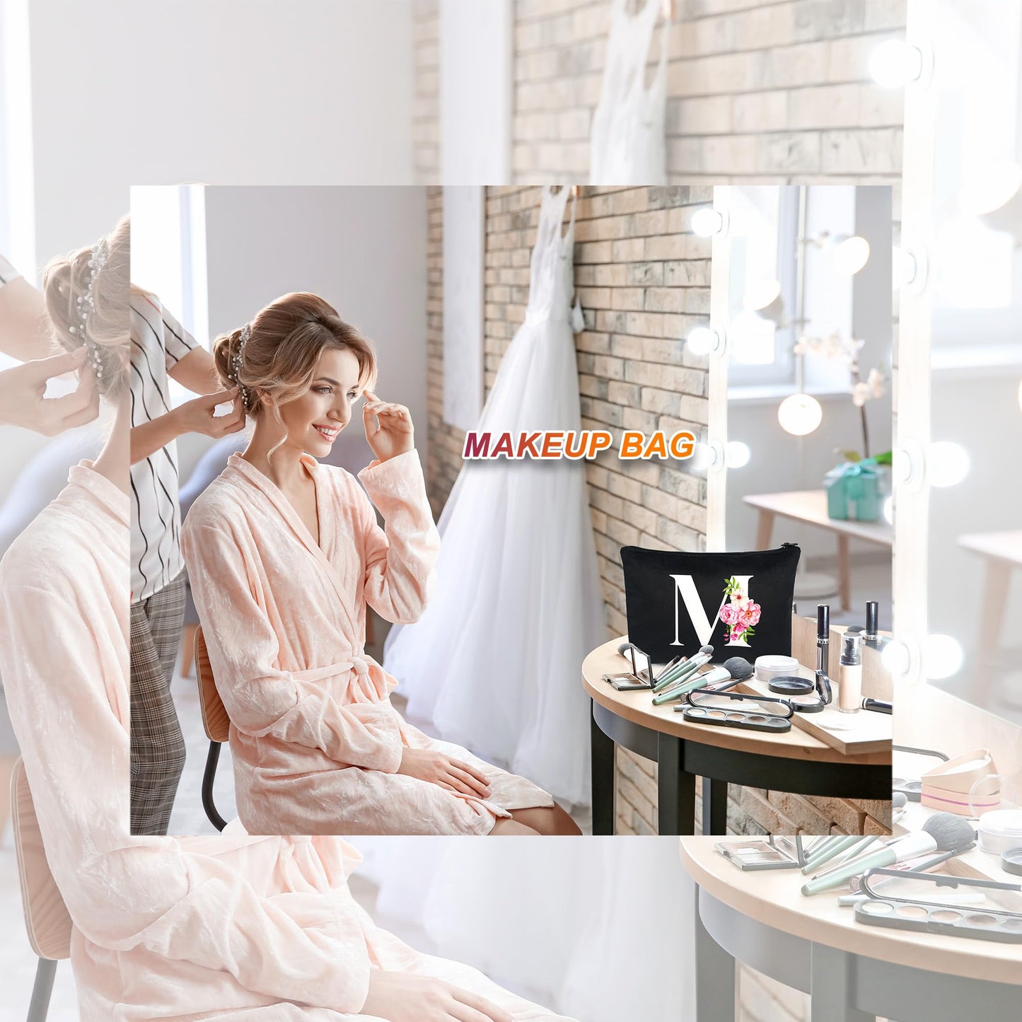 Makeup Bag Personalized Gifts for Women Monogram Flower Velvet Cosmetic bag for Birthday Gift Mom Friends Sister F