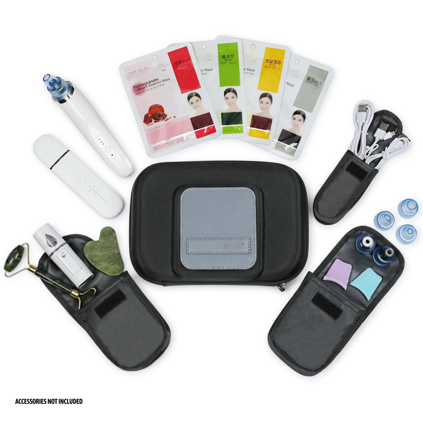 USA GEAR Hard Shell Cosmetic Travel Bag with Removable Pouches, Weather Resistant Exterior - Cosmetic Organizer - Toiletry Bag for Face Steamer, Gua Sha, Blackhead Remover, Face Masks, Beauty Products