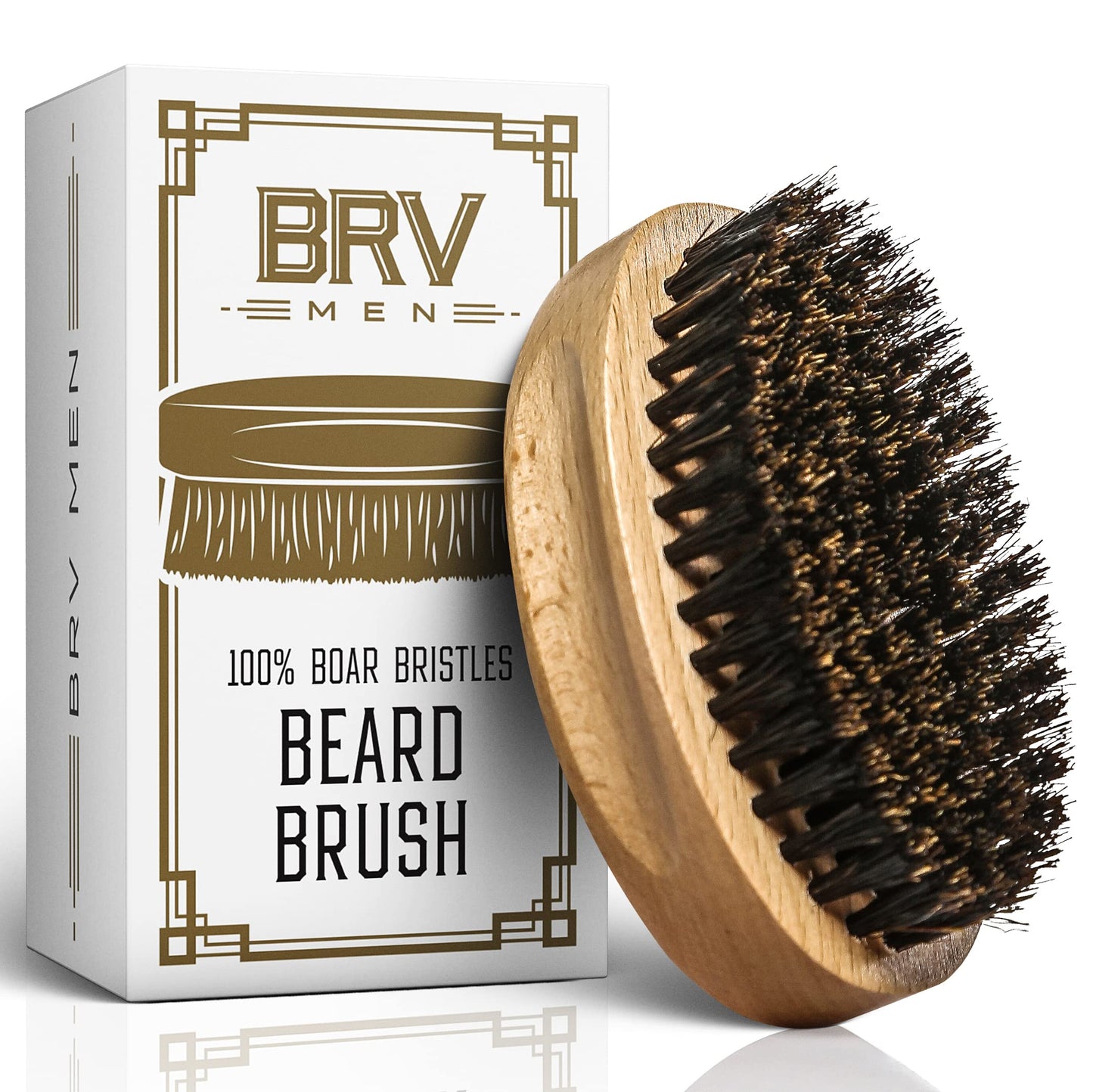 BRV MEN Beard Brush | Firm Boar Bristles | First-Cut Boar Hair Bristles | The Ideal Gift For Men (Beechwood)