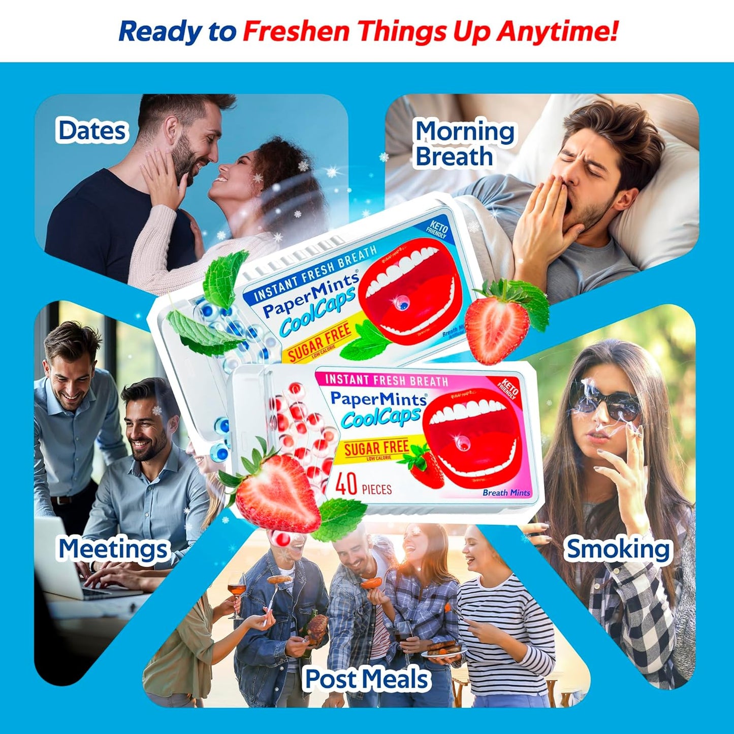 PaperMints CoolCaps - Sugar-Free Instant Fresh Breath Mints, 4 Pack (160 Capsules) for Halitosis & Dry Mouth Relief