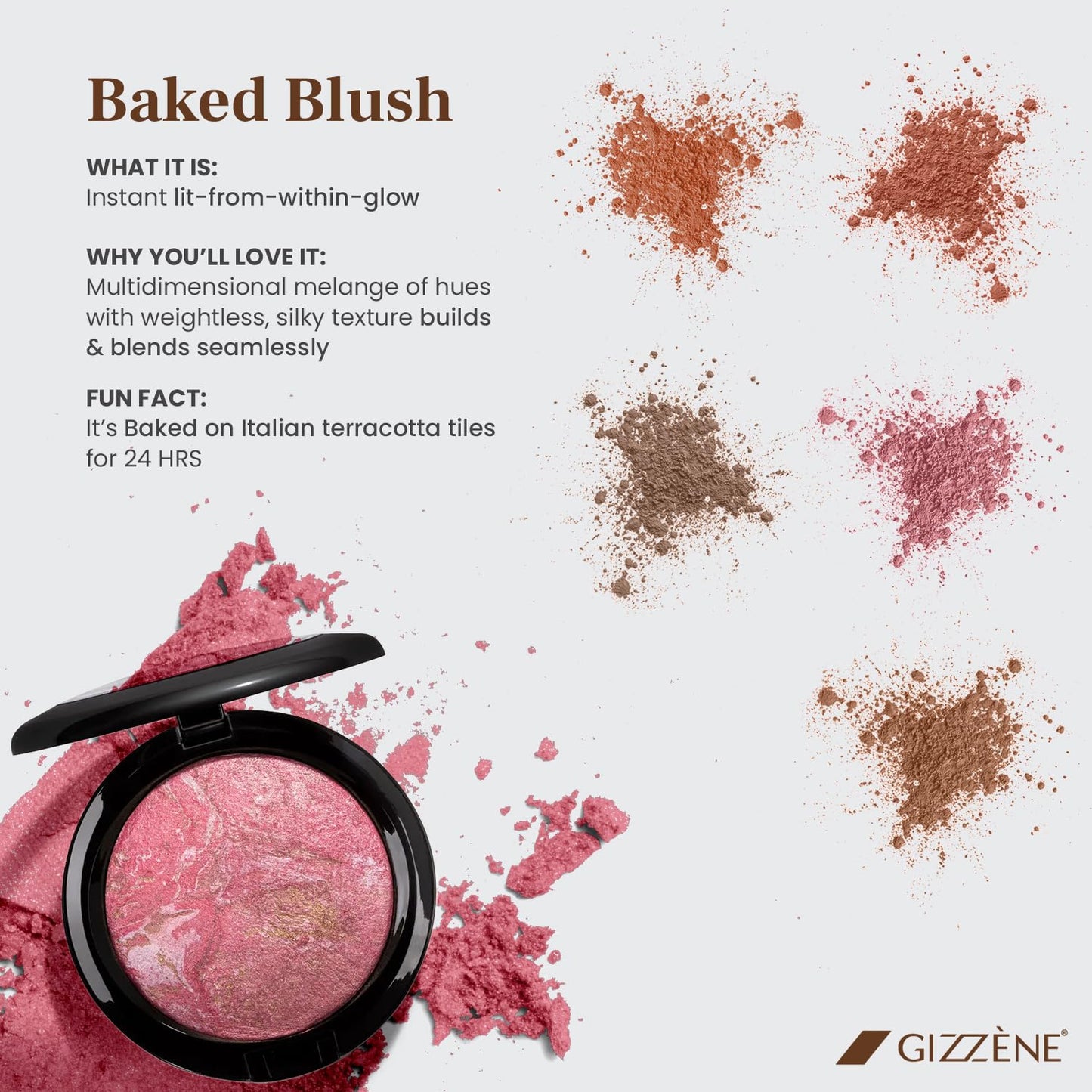 Gizzene Mineral Blush Powder – Medium Coverage Terracotta Blush for Cheeks & Face with High Pigments for Shiny, Healthy Natural Finish – Buildable, Sweat Proof Makeup Blush (Pink Marble)