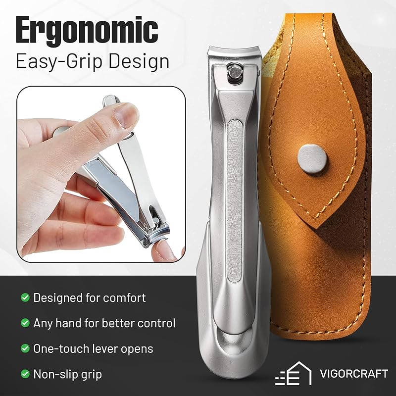 Japanese Stainless Steel Nail Clipper with Leatherette Case - Power L Variation