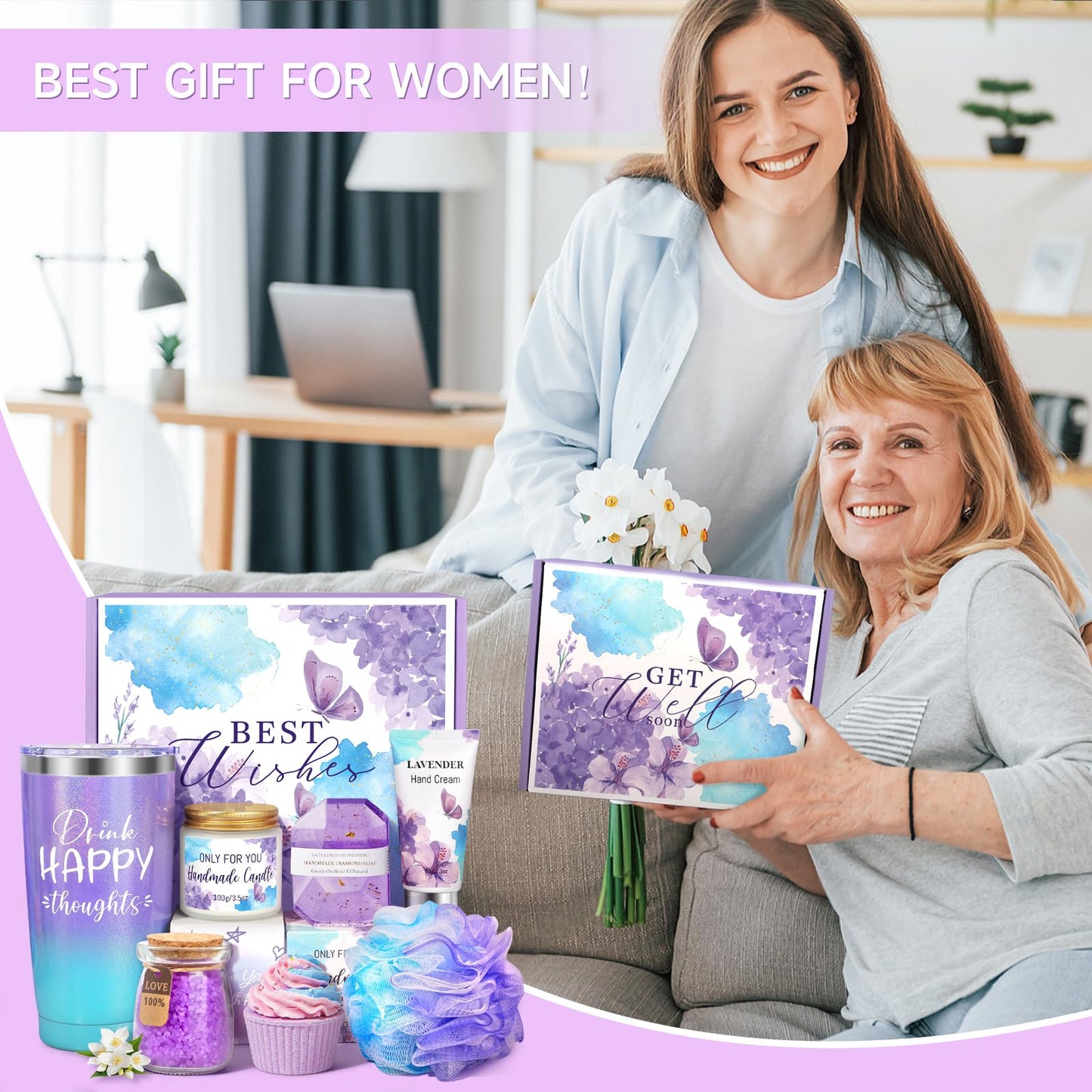 Birthday Gifts Set for Women,Spa Gift Baskets for women Self Care Gifts Unique Happy Birthday Set for Mom Sister Coworker Bestie Relaxing Gifts Box for Women Birthday , Valentine's Day