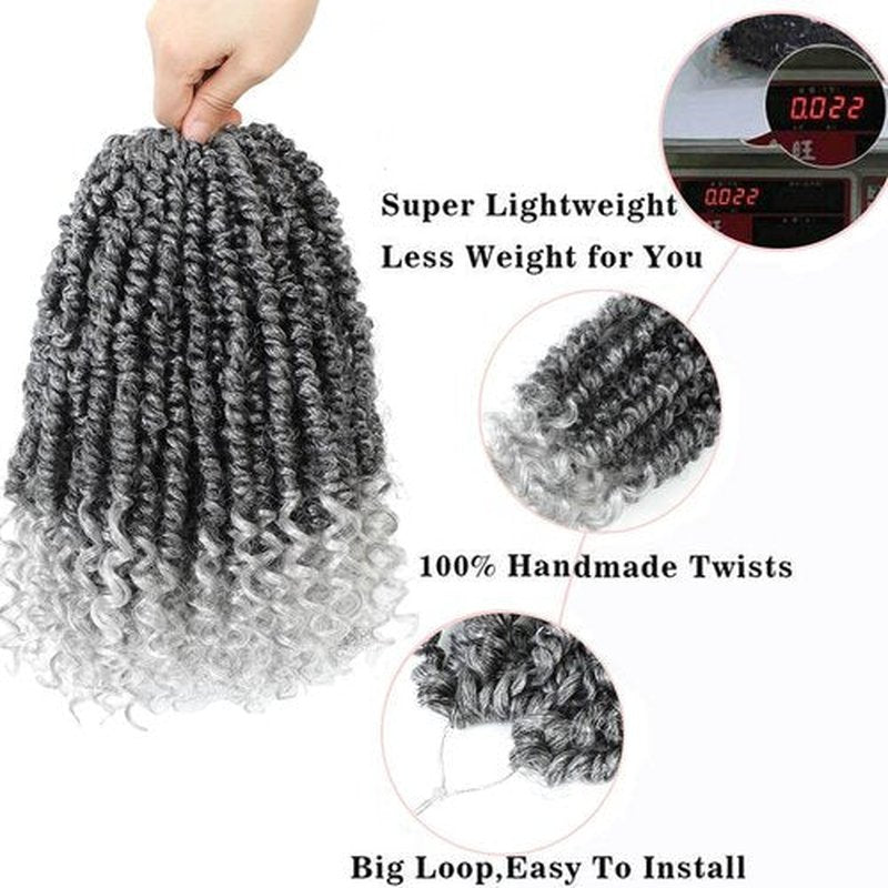 Grey Passion Twist Crochet Hair,12 Inch 9 Packs Pretwisted Passion Twist Hair, Soft Pre Looped and Pre twist Crochet Hair For Women，Short Curly Crochet Braids(12",9bundles,1B/Gray#)