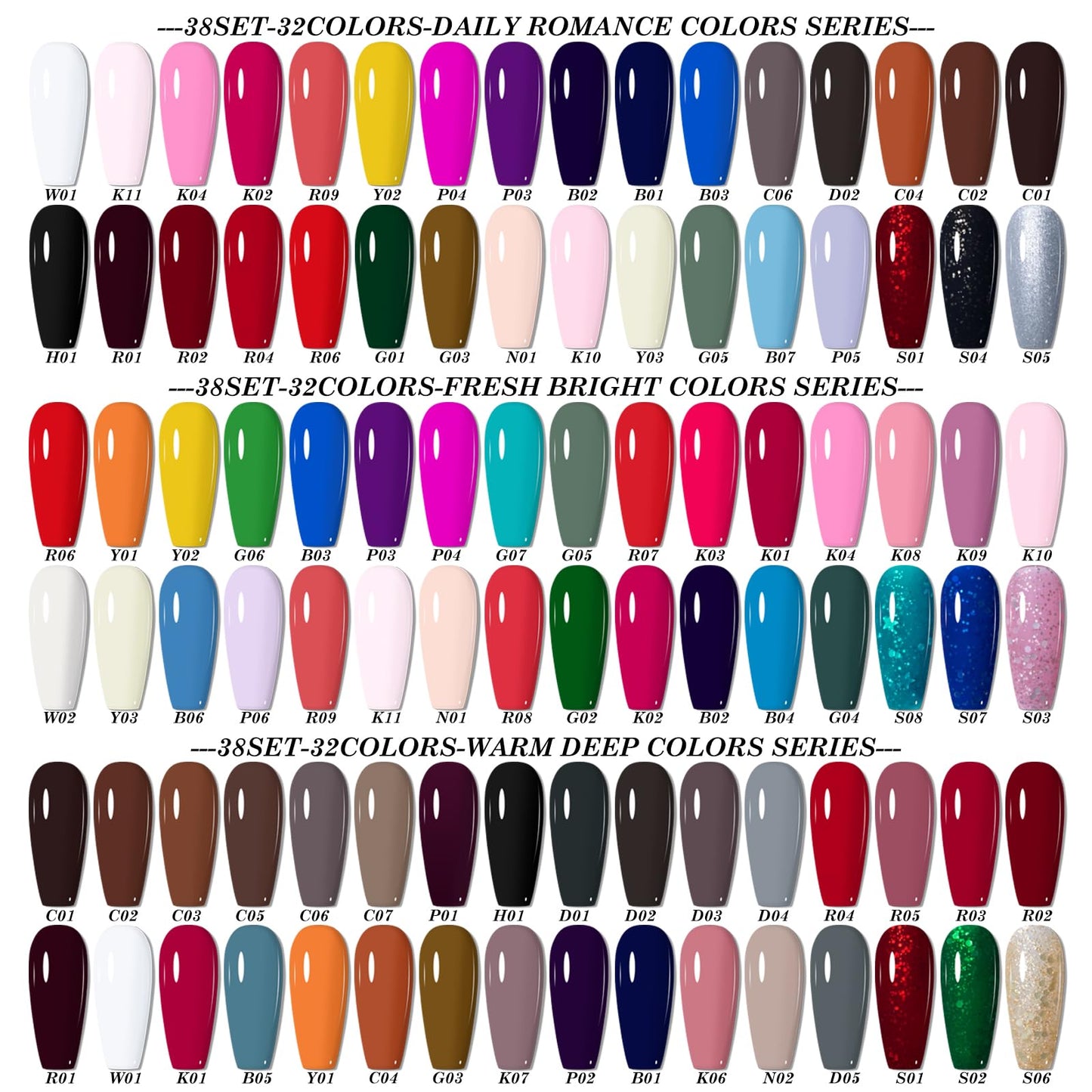 NICYVFV 38 PCS Gel Nail Set, 32 Colors Gel Polish Set Neon Pastel Shades, with Gold Silver Glitter and Glossy Matte Top Coat, Base Coat Builder gel, for Women Gift Kit