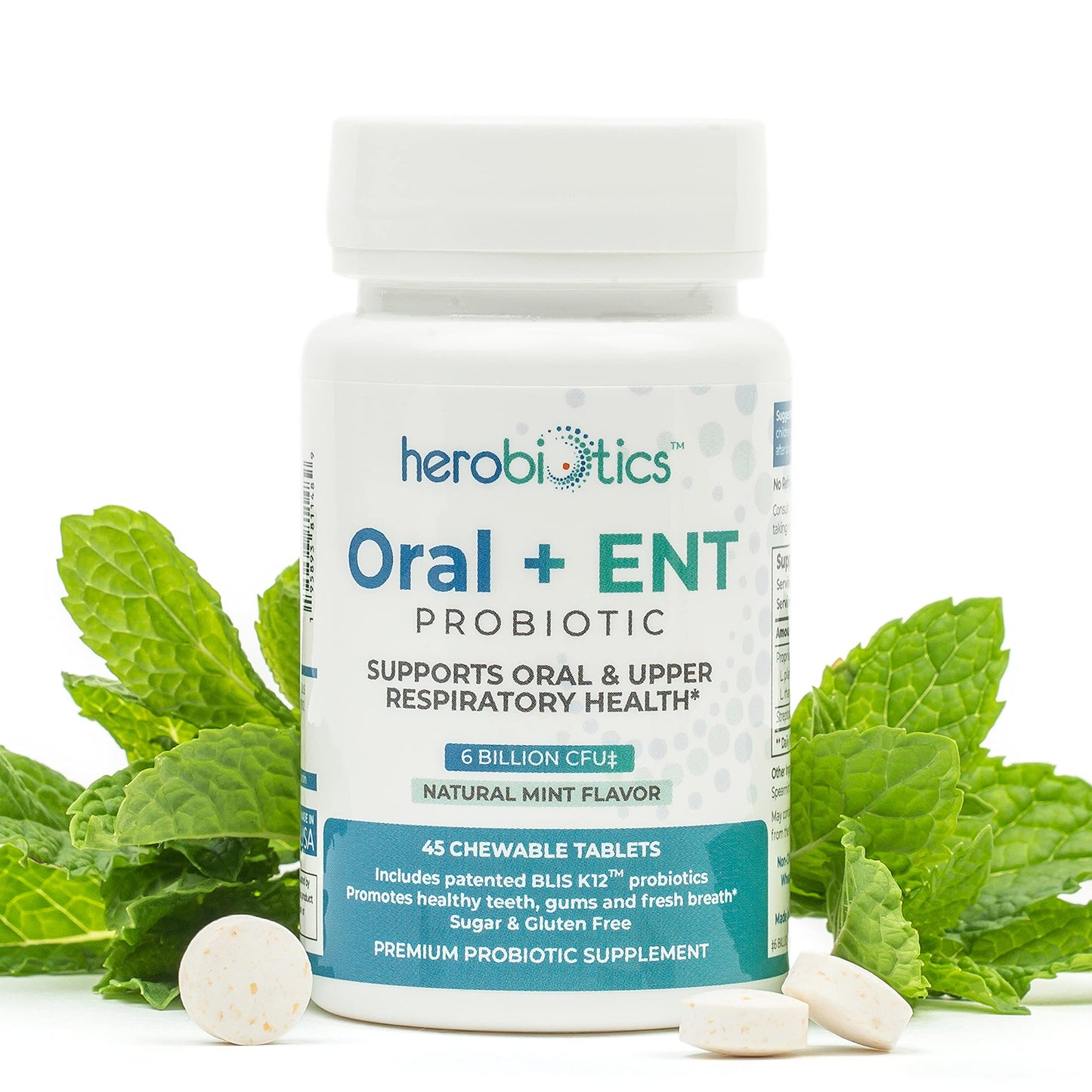 Oral Probiotics for Better Breath, Gingivitis, Strep Throat, Tonsil Stones, ENT - 6 Bn CFU Oral Probiotics with Lactobacillus Reuteri, L. Plantarum & BLIS K12-45 Chewable Tablets