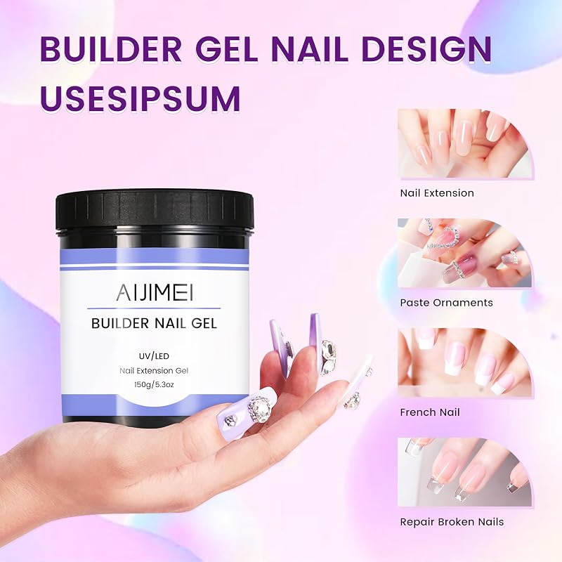 AIJIMEI Clear Builder Nail Gel Kit 150g with Nail Forms & Tools - Variation: Clear
