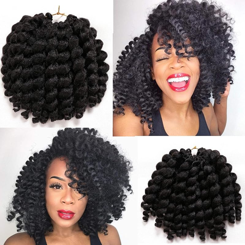 Jamaican Bounce 8 Inch Wand Curl Crochet Hair, 4 Packs, 22 Strands/Pack – 1B Variation Kenkenten