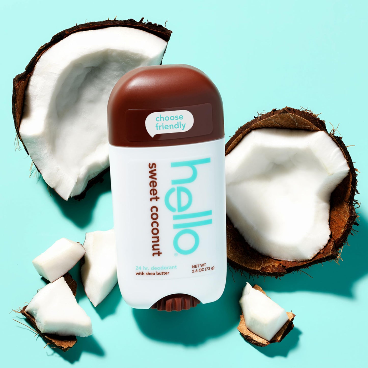 hello Sweet Coconut Deodorant With Shea Butter for Women + Men, Aluminum Free, Baking Soda Free, Parabens Free, 24 Hour Odor Protection, 2.6 Ounce, 2 Pack