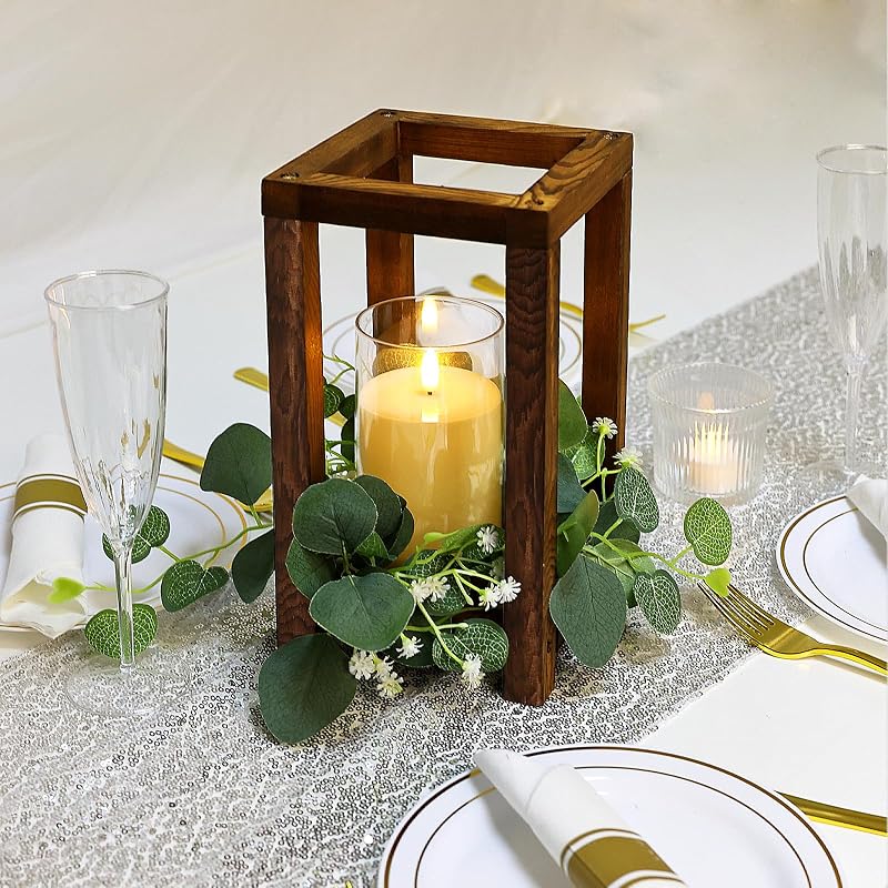 Variation: 18 Pcs Wooden Lantern Centerpiece for Table Decor Green+6 Sets