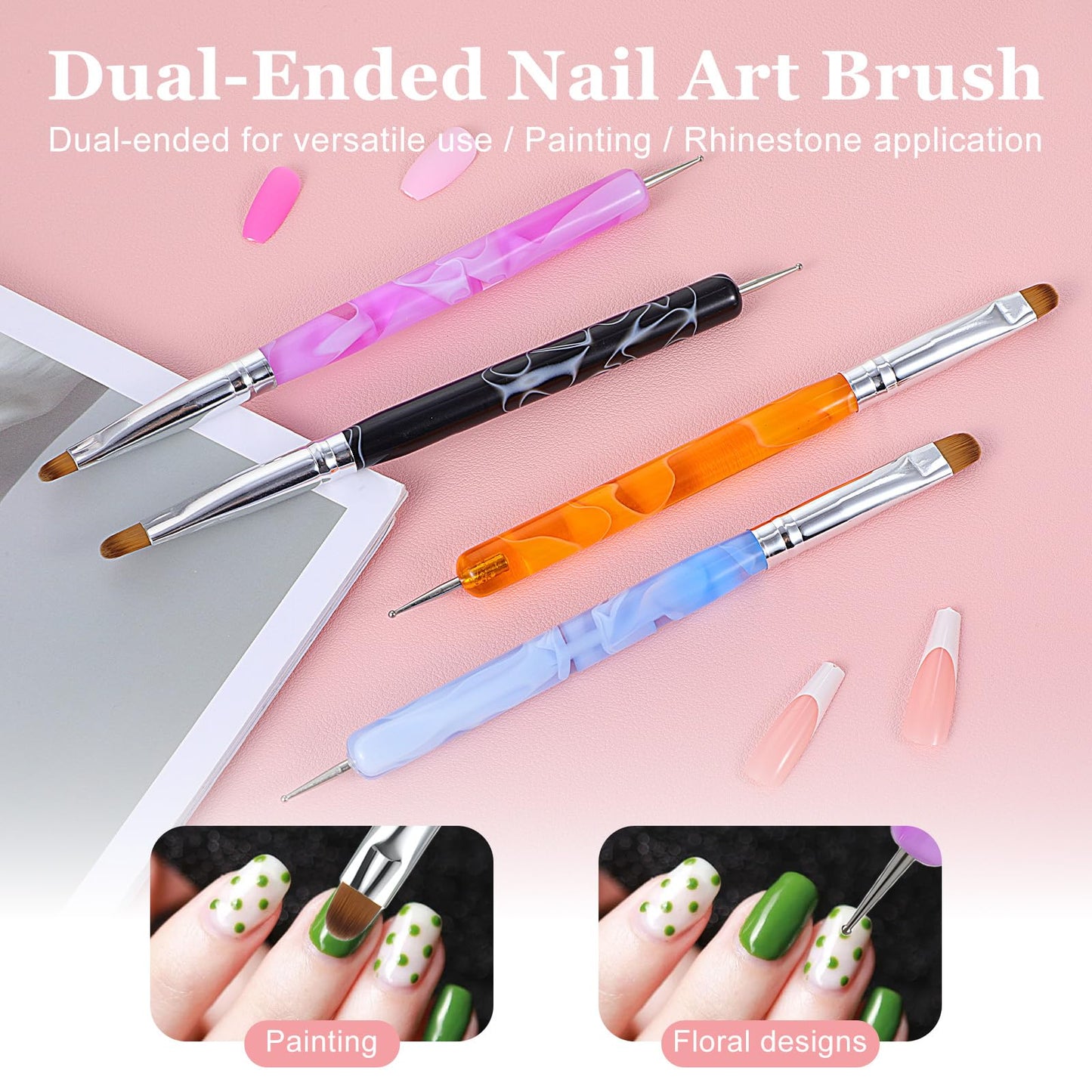 4 Pcs French Tip Brush Nail Art Brush Tools for Builder Gel Dotting Tools Kit Design Nail Polish Supplies Professional Manicure Cuticle Clean Up Small Detail Painting 3D Acrylic Brushes