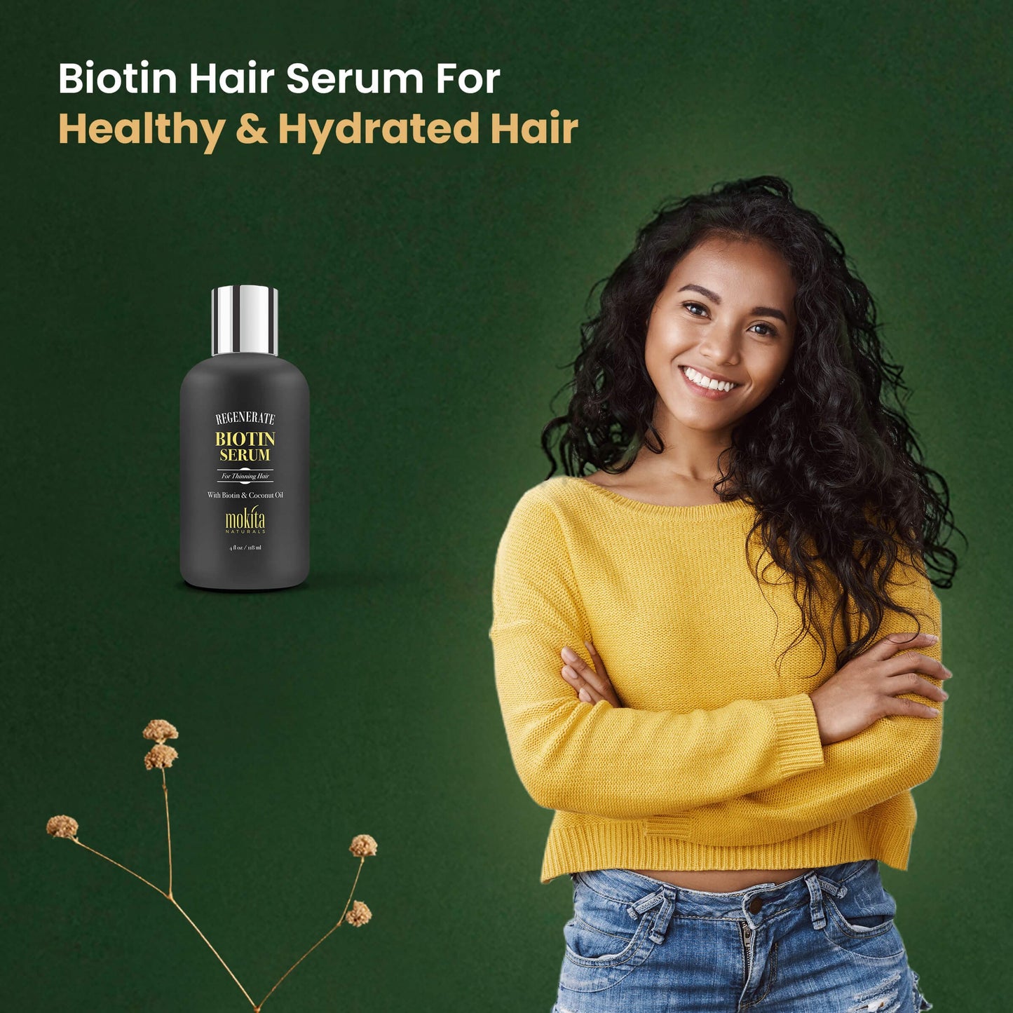 Mokita Naturals Hair Growth Serum - Unique Paraben-Free Biotin Formula for Healthy Hair Growth in Men and Women, All Hair Types - 4oz