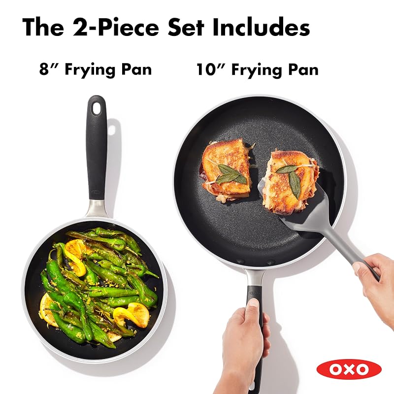 OXO 8" & 10" Nonstick Frying Pan Set — PFAS-Free Diamond Ceramic Skillets, Oven & Dishwasher Safe, Stay-Cool Silicone Handles