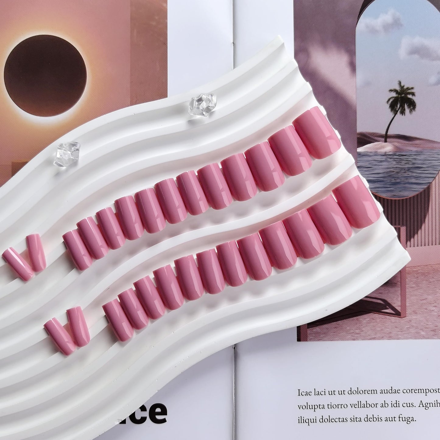 KQueenest Dark Pink Press On Nails Medium Square - Summer Press On Nails Short Coffin, Sheer Chalk Pink Fake Nails with Glue, Glossy Opaque, Reusable Soft Gel Glue on Nails for Women, 28 Pcs