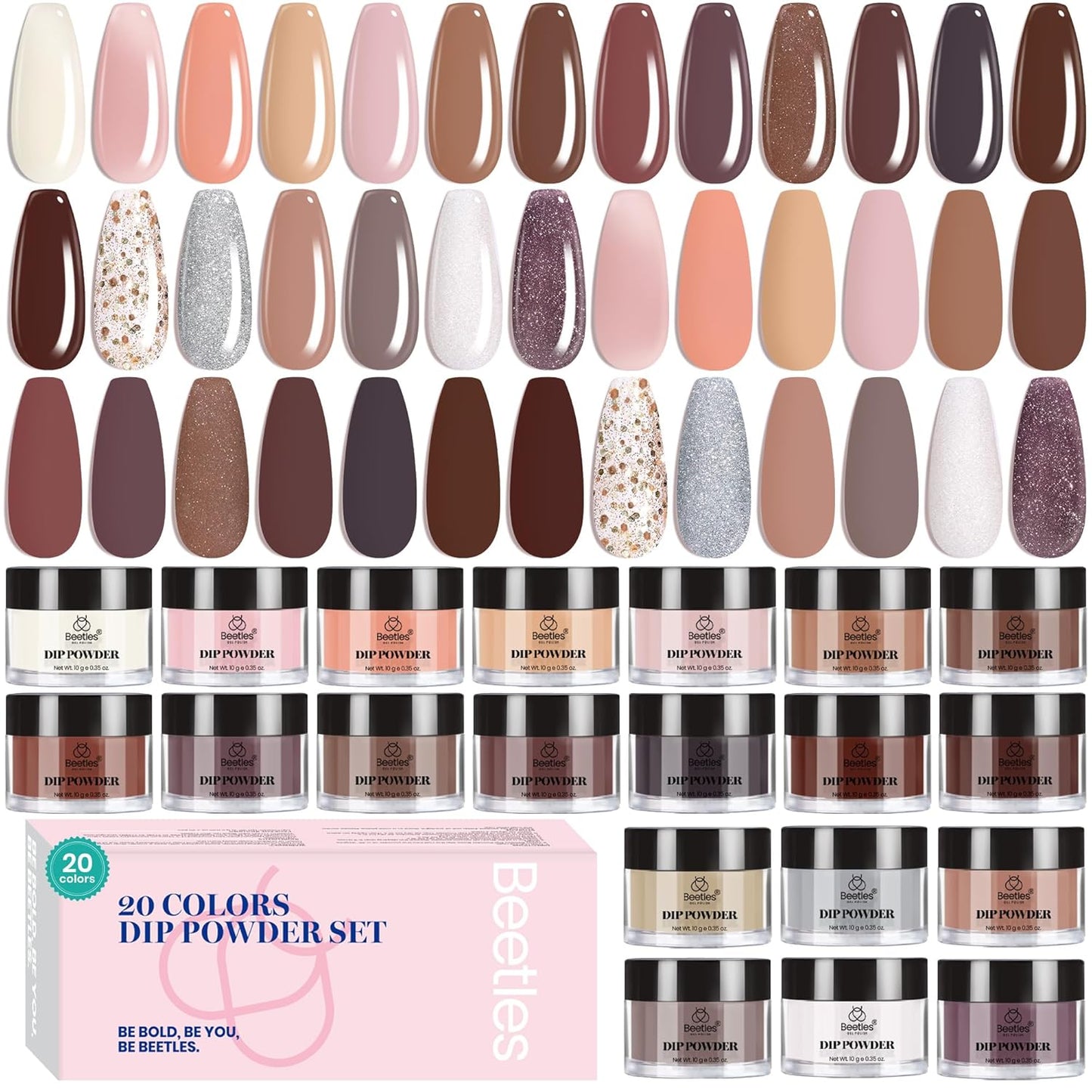Beetles 20-Color Pink Nude Dip Powder Nail Kit - Jelly Effect & Glitter for DIY Manicure