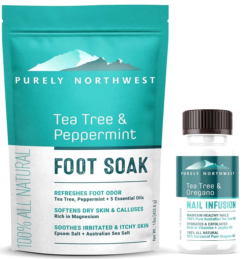 Tea Tree Foot Soak & Nail Oil Set for Damaged Nails & Athletes Foot – 8.5 fl oz (Pack of 2) – Made in USA