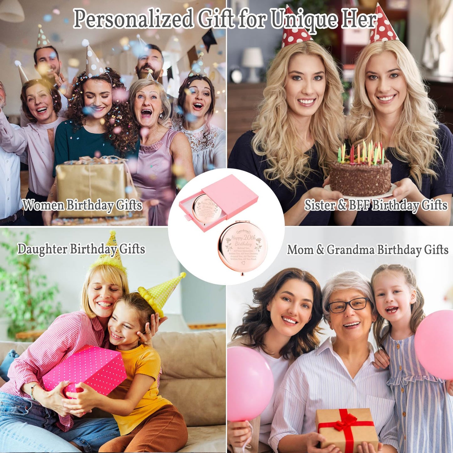 boutikpro Birthday Gifts for Women Makeup Mirror 10th-85th Birthday Gifts for Sister Mom BFF Daughter Grandma Granddaughter - Milestone Birthday Presents 2-in-1 Compact Mirror (20th Birthday)