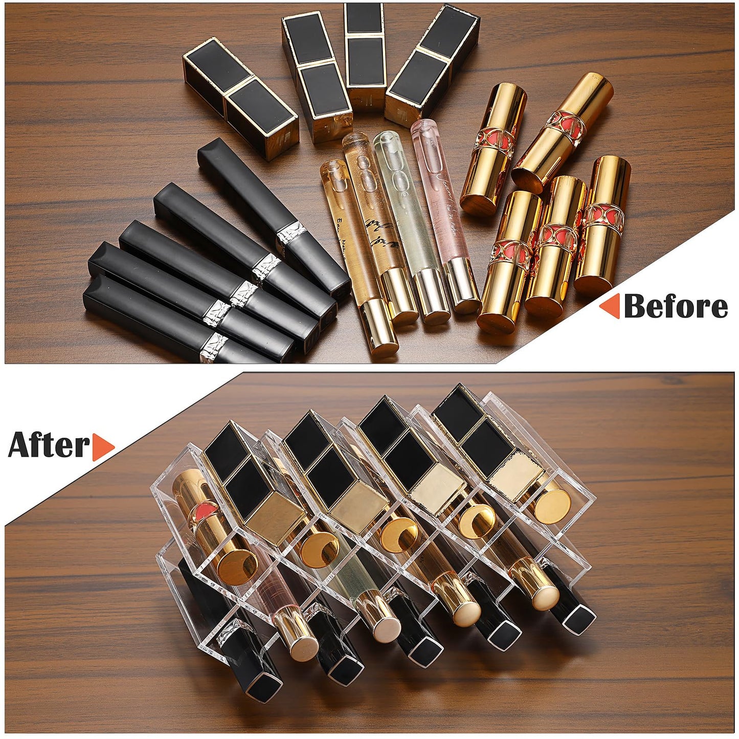 ELLDOO Rollerball Perfume Organizer, 14 Spaces Clear Acrylic Perfume Storage Holder Beauty Scent Holder, Stackable Makeup Lipgloss Lipstick Display Case Lip Gloss Storage Stand