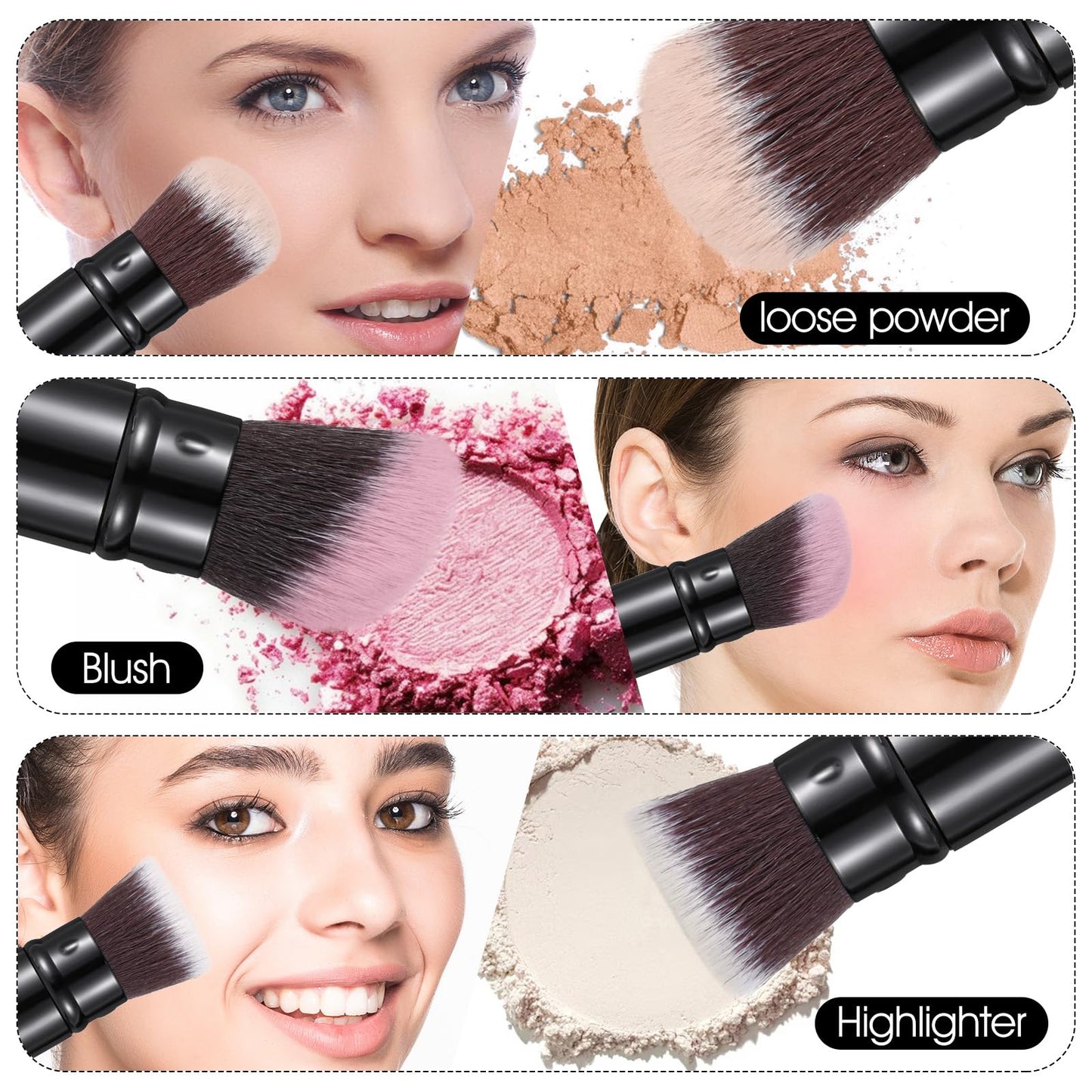 3 Pack Retractable Kabuki Brush Travel Kabuki Foundation Brush Retractable Face Blush Makeup Brushes For Blending Liquid Blush Bronzer Buffing Sunscreen Flawless Cosmetics