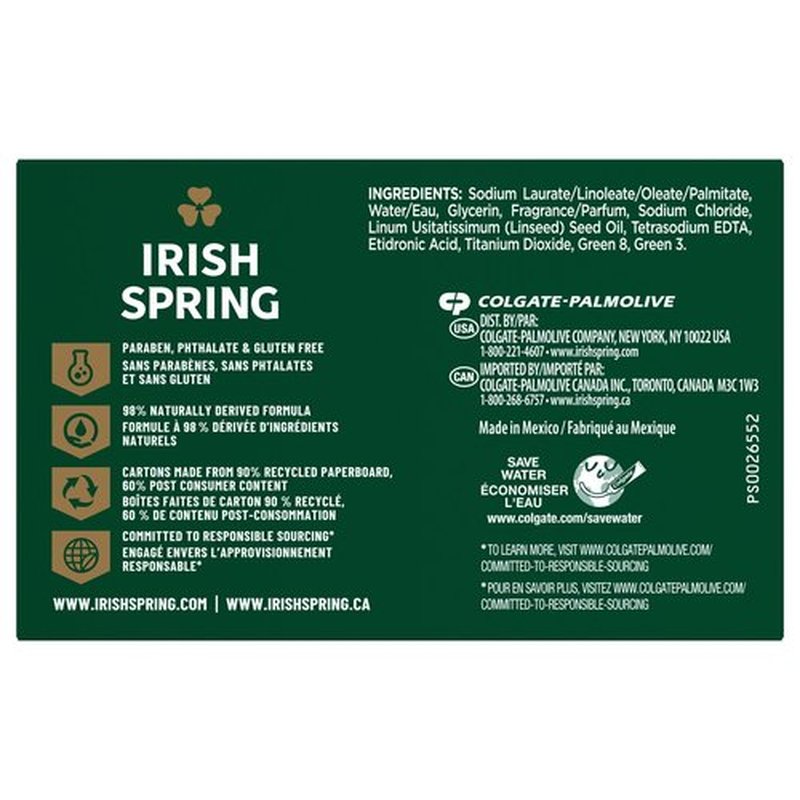 Irish Spring Deodorant Soap Original Bar, 3 Count 3.75 Ounce, 4 Packs, Total 12 Bars