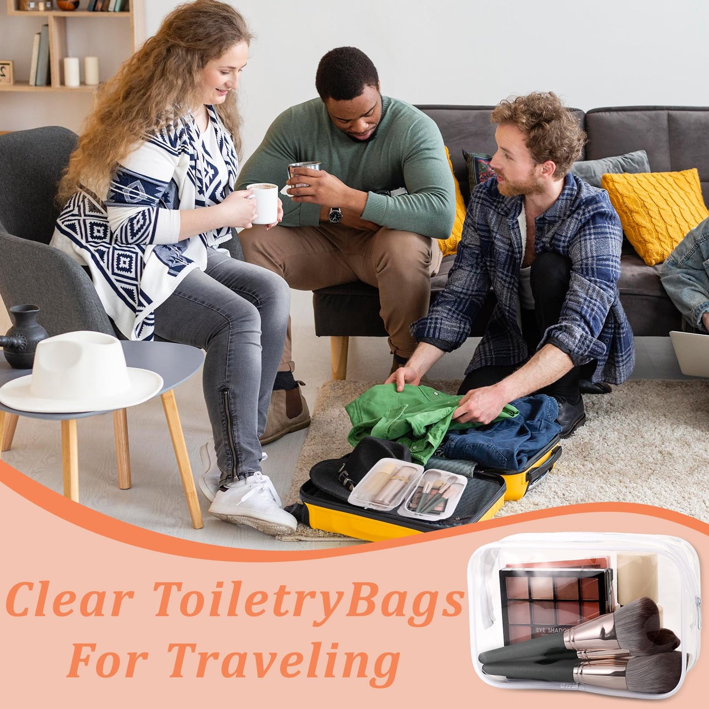 Cptoion 12 PCS Clear Makeup Bags,Clear Toiletry Bag,PVC Clear Cosmetic Bags with Zipper,Portable Transparent Toiletry Bags for Travel Women Men(White,Large)