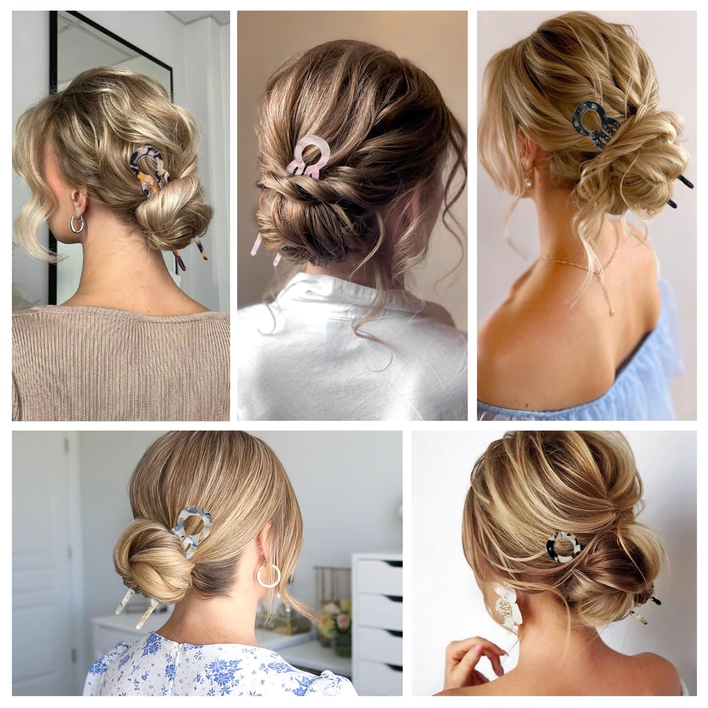 4PCS U-Shaped French Hair Pins for Women - Acetate Hair Clips for Thick, Thin, Fine Hair - Decorative Bun Styling Barrettes in Black & Blonde(A)