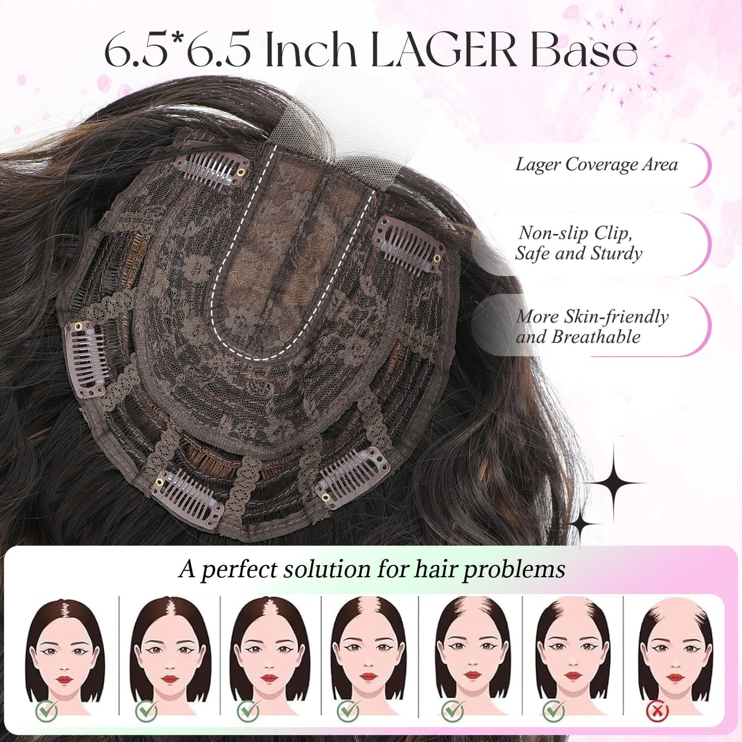 UDU Short Wavy Hair Topper for Women, 11Inch Lightweight & Breathable Synthetic Wiglet for Volume and Gray Hair Coverage, Heat Resistant Natural Hairpiece for Summer Look