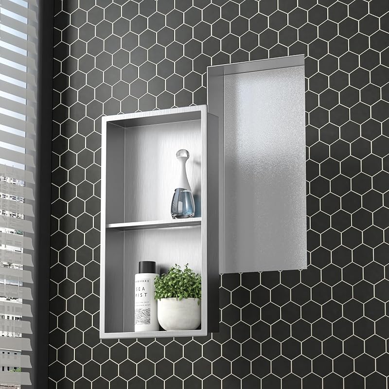Brushed Stainless Steel Shower Niche 24" x 12" with 2-Tier Shelf (Variation: Brushed+24" x 12")
