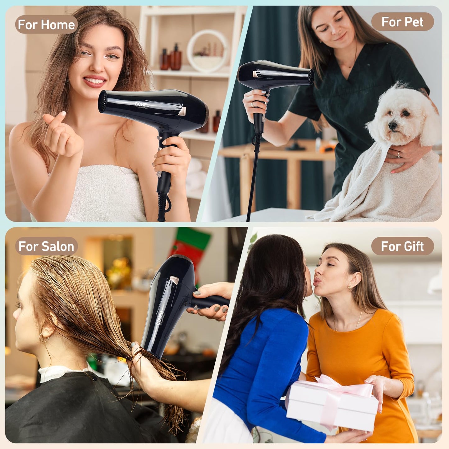 CONFU Hair Dryer, Professional Ionic Salon Blow Dryer with Diffuser for Women and Men, 5X Fast Drying, Powerful and Quiet Hair Blow Dryer for Fast & Easy Styling (1875 Watts)