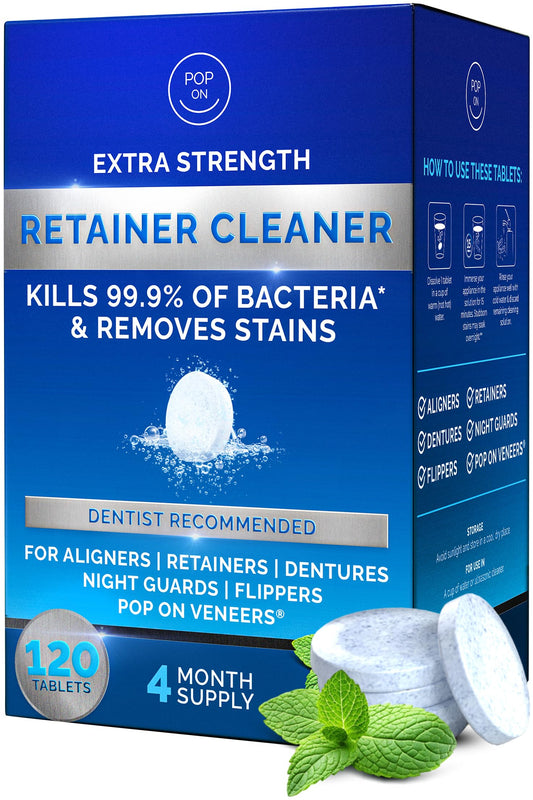 Retainer Cleaner Tablets for Invisalign FSA HSA Approved for Ultrasonic Cleaners -120 Denture Cleaning Tablets for Aligners, Night Guard, Mouth Guard - Denture Cleaner Tablets 4-Month Supply