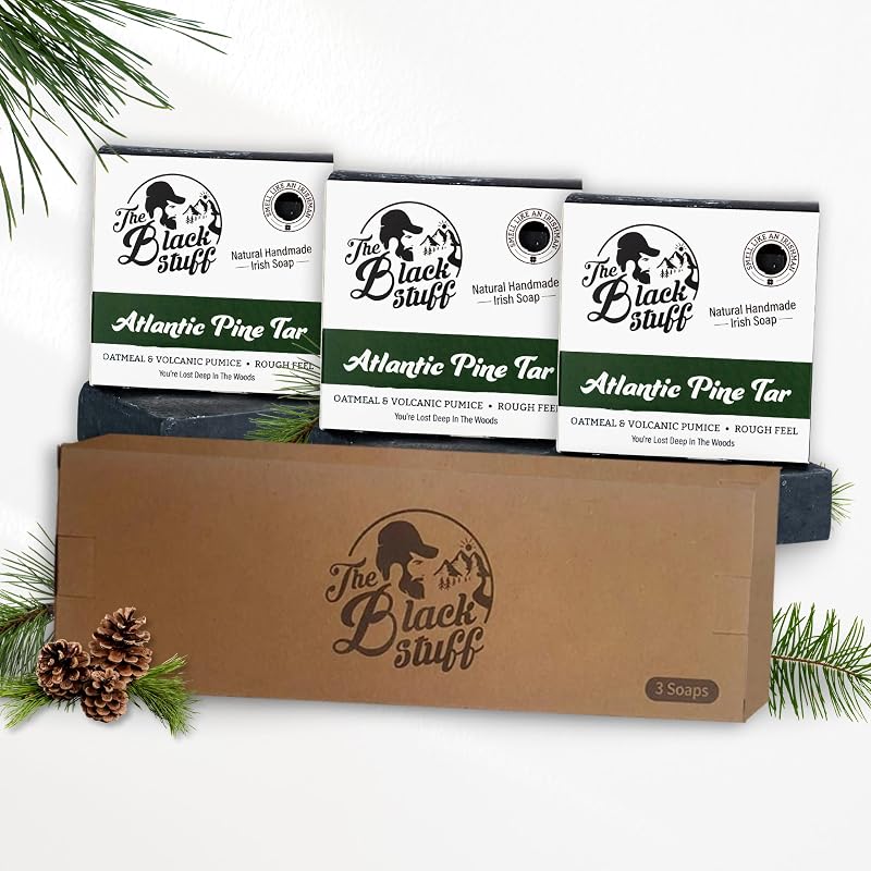Pine Tar All Natural Bar Soap for Men – 3 Pack, Cold Process, Organic Shea Butter