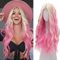 Pink Blonde 28 Inch Wavy Lace Front Wig - Long Synthetic Hair for Women, Variation: Pink Blonde+28 Inch