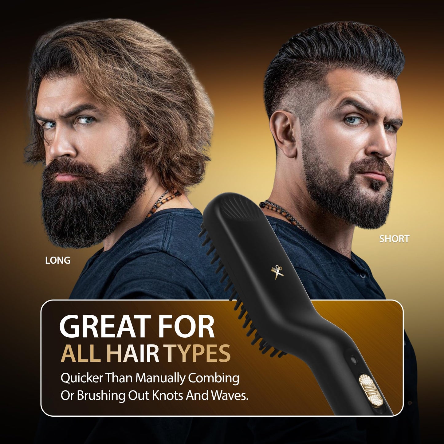 Cutting Edge Heated Beard Straightener Brush for Men, Includes Beard Oil & Beard Balm, Ceramic Heated Brush, Auto Shutoff, Beard Straightening Hot Comb Tool for Men