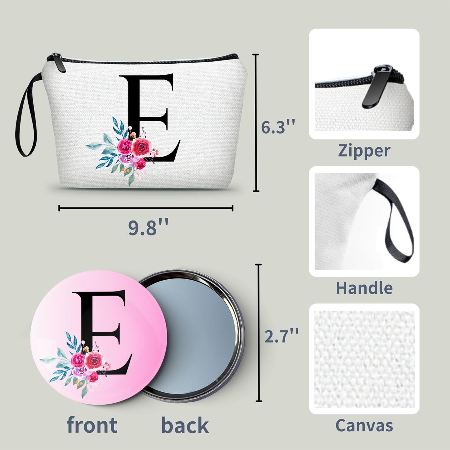 Friendship Gifts for Women Friends Bride Initial Makeup Cosmetic Bag With Mirror Women Birthday Gifts,(E)