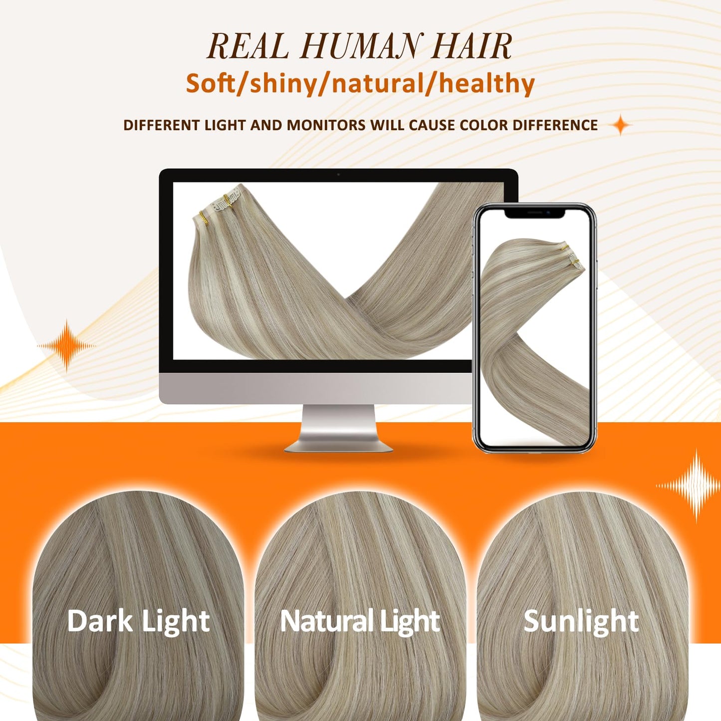 Full Shine Hair Extensions Real Human Hair Clip ins Blonde Highlight Seamless Clip in Human Hair Extensions PU Skin Weft Add Volume 18 Inch 8 Pcs 120 Grams