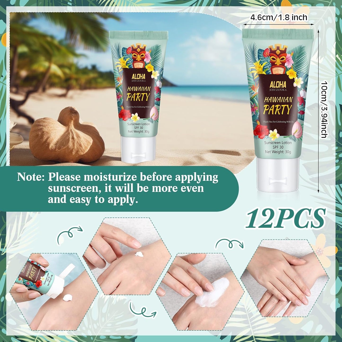12-Pack SPF 30 Mini Sunscreen Lotion - Travel Size, Water Resistant, Perfect for Wedding Favors & Summer Gifts